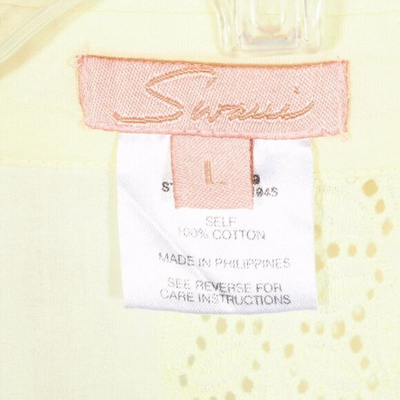 Swarri Wrap Top Womens Large Yellow Eyelet V Neck French Cuffed Cotton - Picture 8 of 9